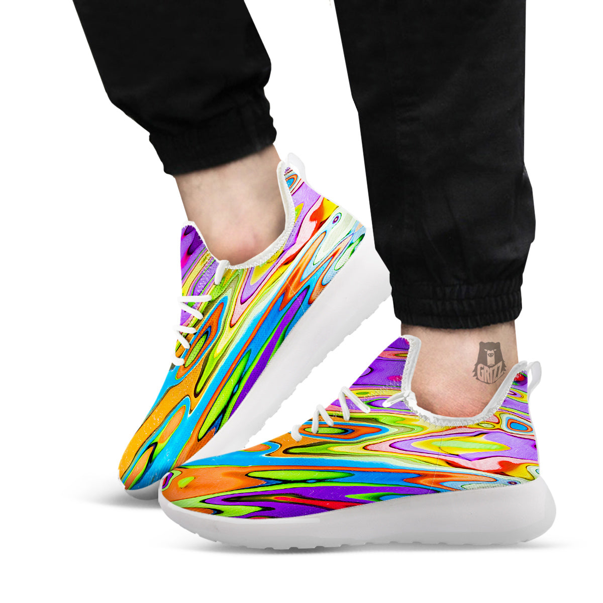 Psychedelic Colorful Print White Athletic Shoes-grizzshop