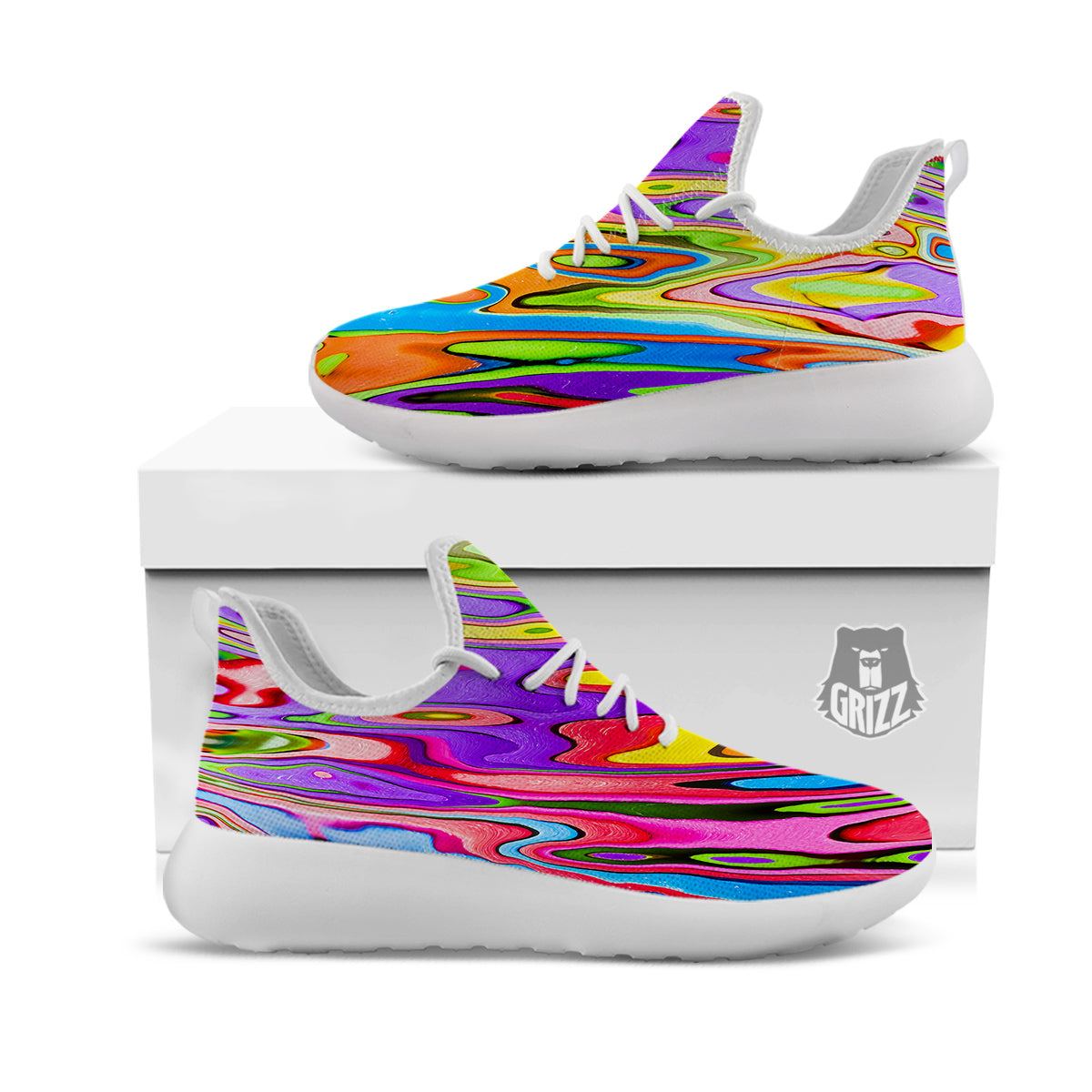 Psychedelic Colorful Print White Athletic Shoes-grizzshop