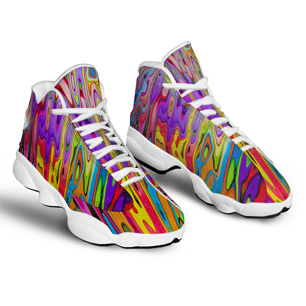 Psychedelic Colorful Print White Basketball Shoes-grizzshop