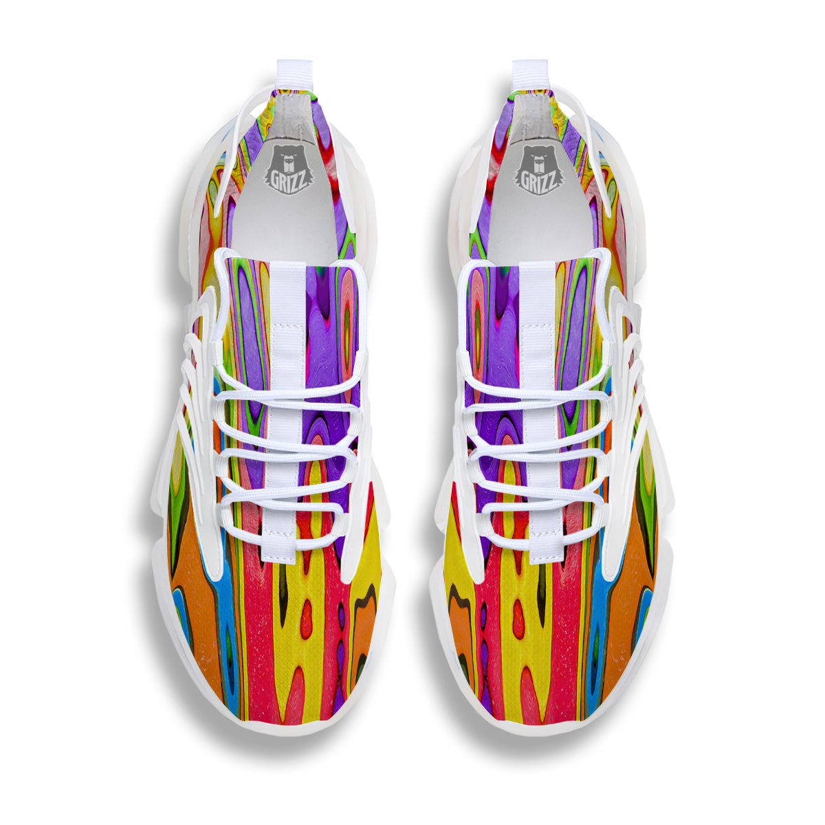 Psychedelic Colorful Print White Gym Shoes-grizzshop