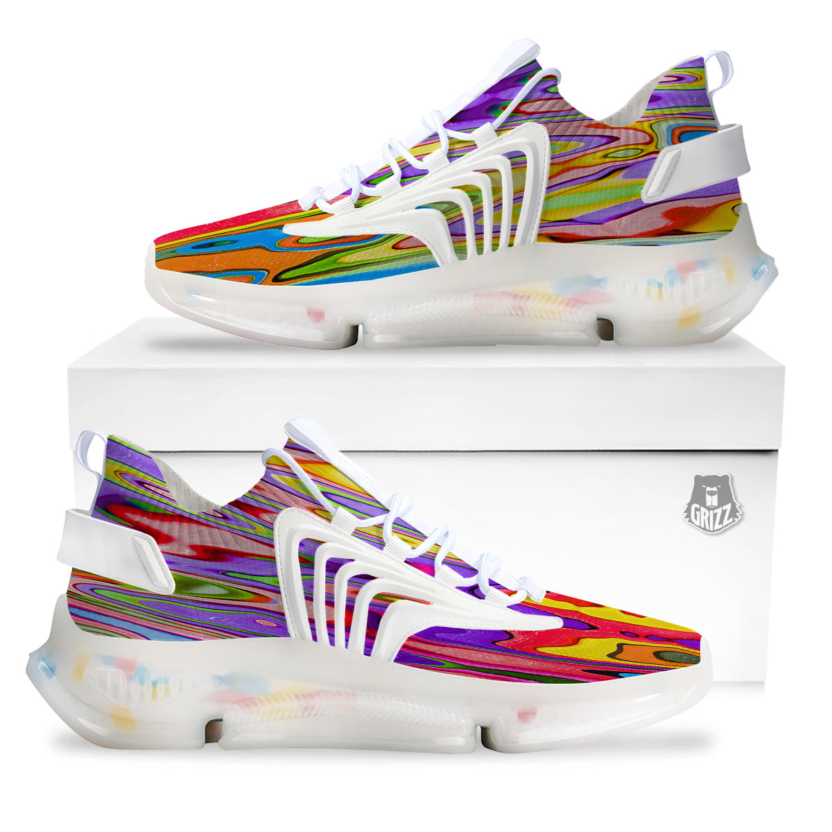 Psychedelic Colorful Print White Gym Shoes-grizzshop