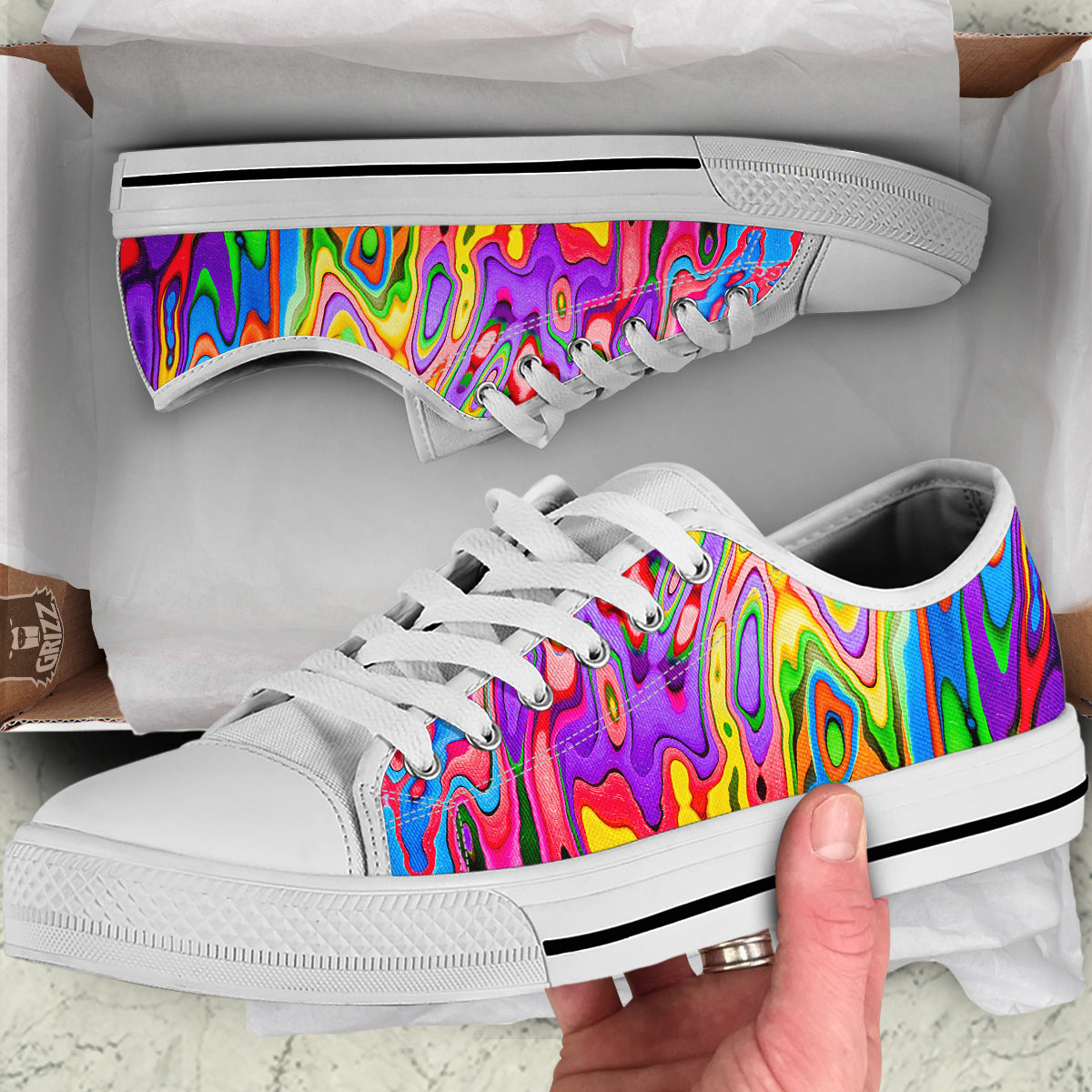 Psychedelic Colorful Print White Low Top Shoes-grizzshop