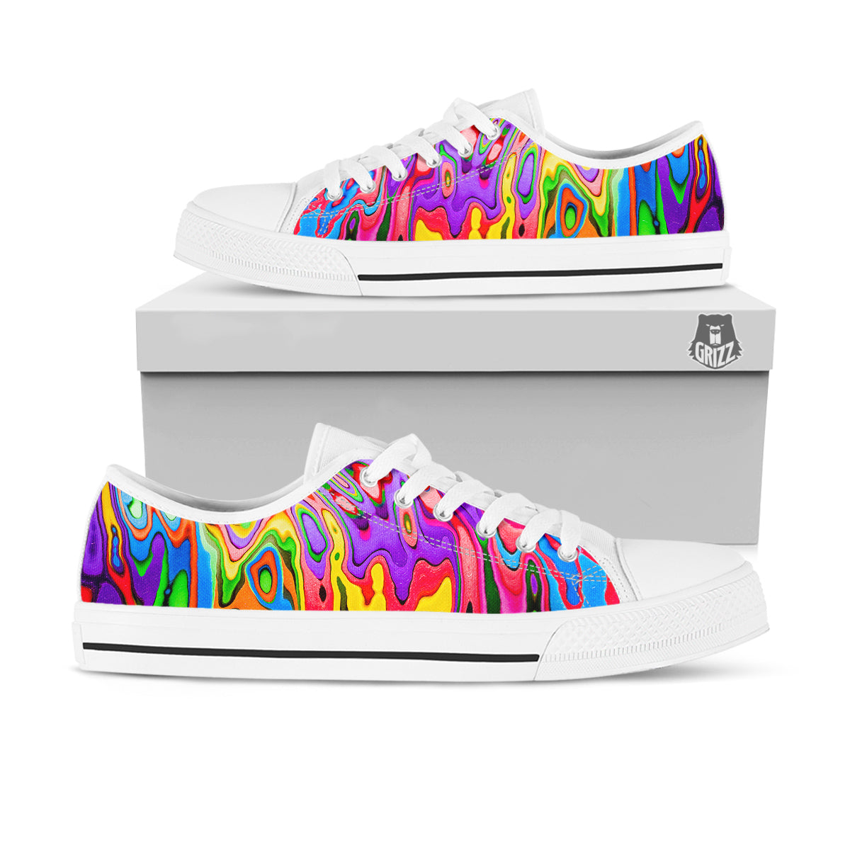 Psychedelic Colorful Print White Low Top Shoes-grizzshop