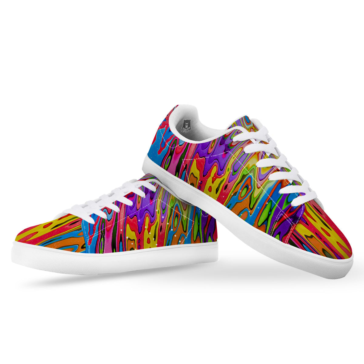 Psychedelic Colorful Print White Low Top Sneakers-grizzshop