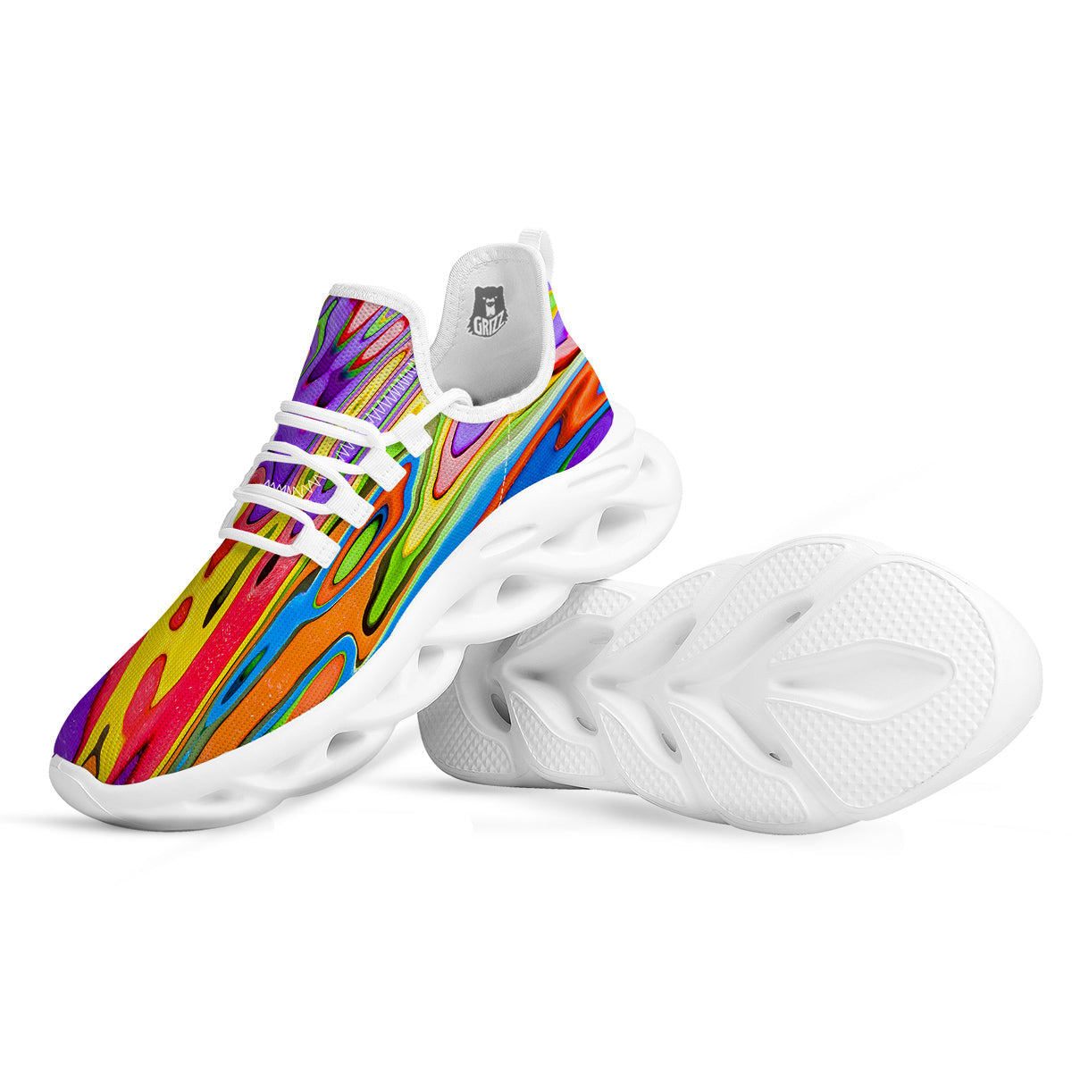 Psychedelic Colorful Print White Running Shoes-grizzshop