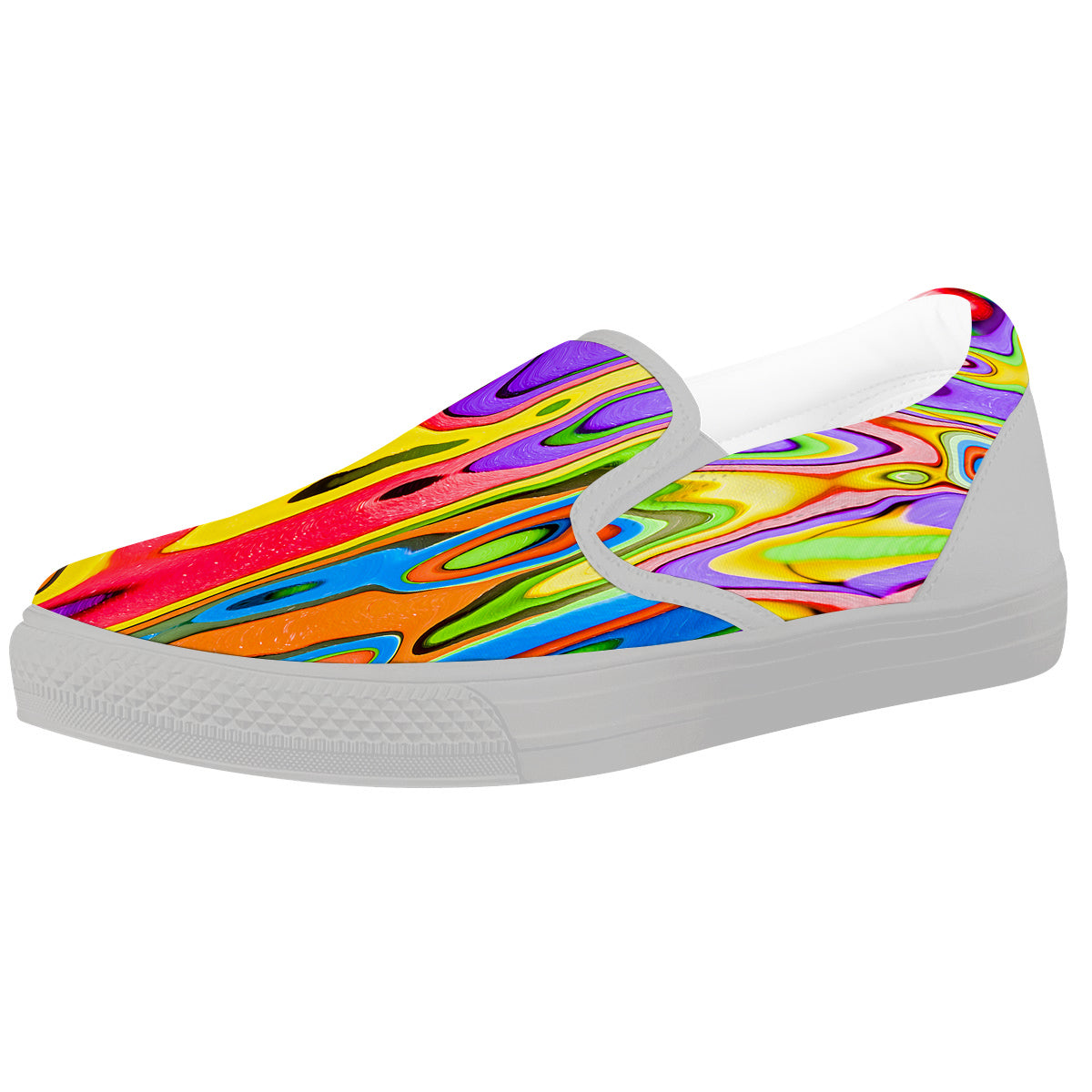 Psychedelic Colorful Print White Slip On Shoes-grizzshop