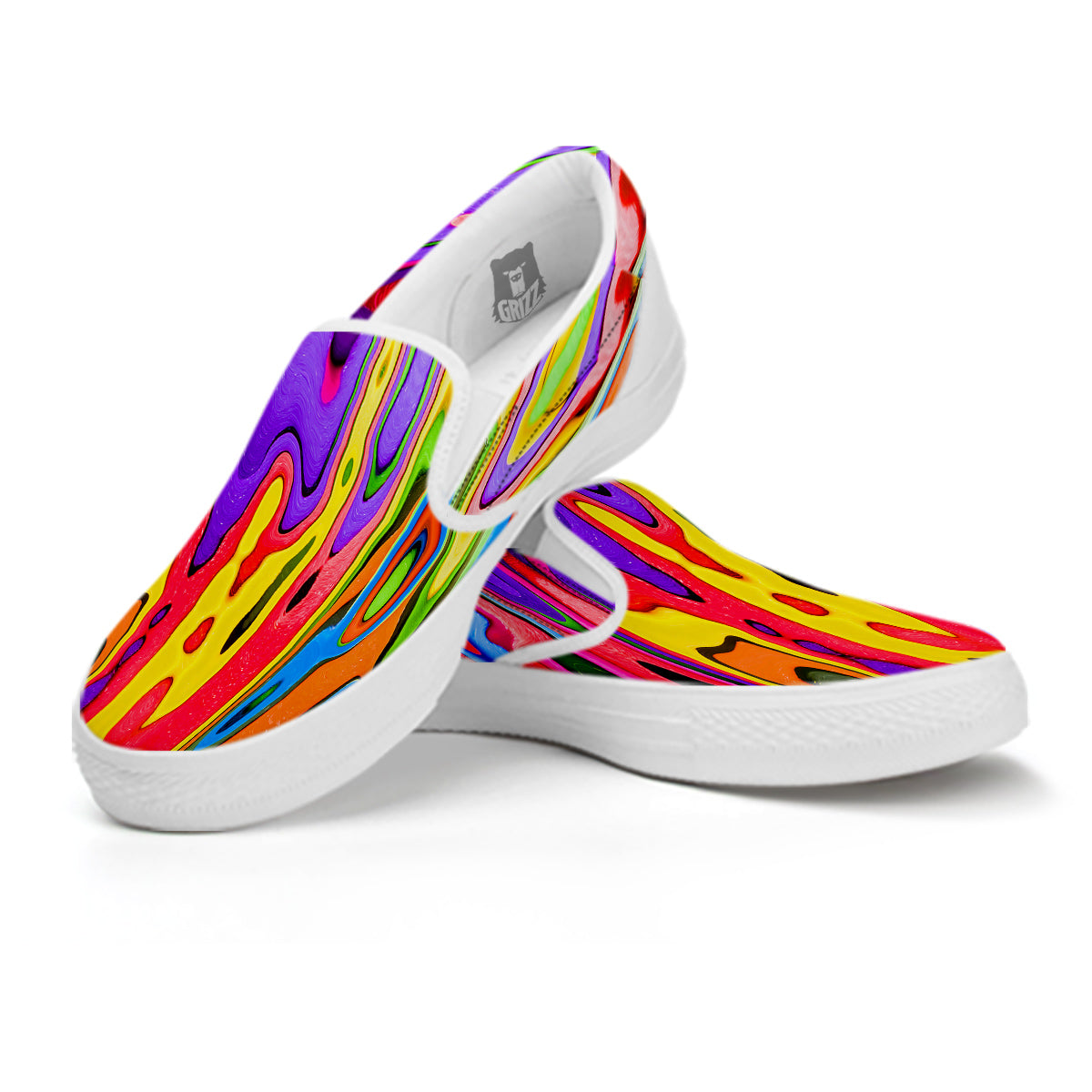 Psychedelic Colorful Print White Slip On Shoes-grizzshop