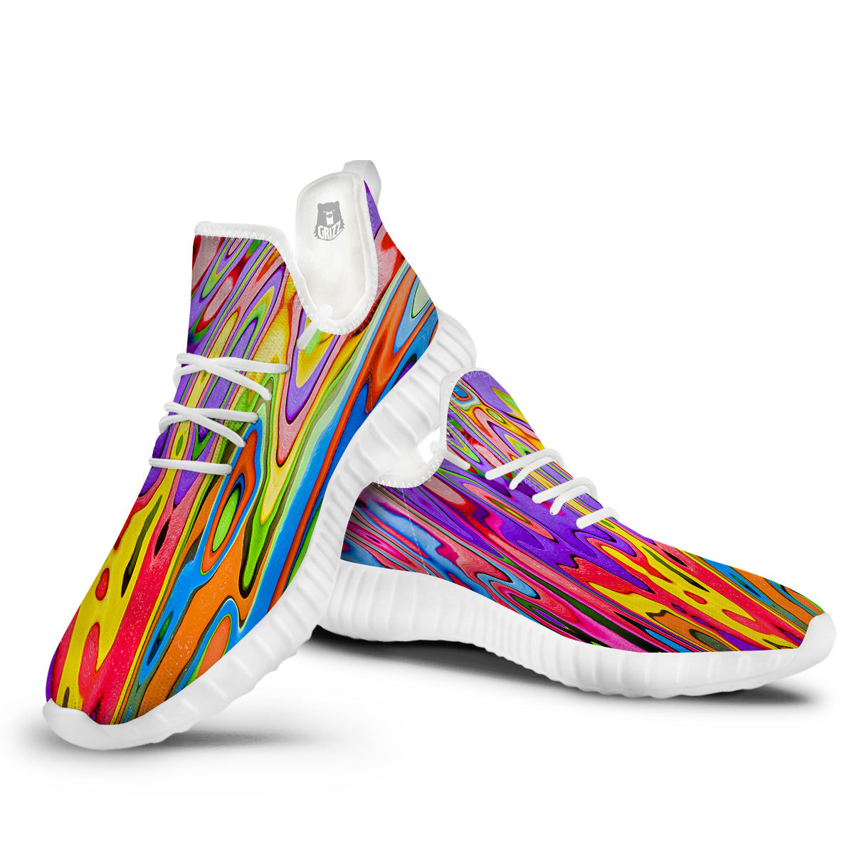 Psychedelic Colorful Print White Walking Shoes-grizzshop