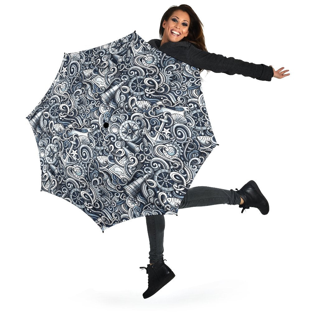 Psychedelic Compass Pattern Print Automatic Foldable Umbrella-grizzshop