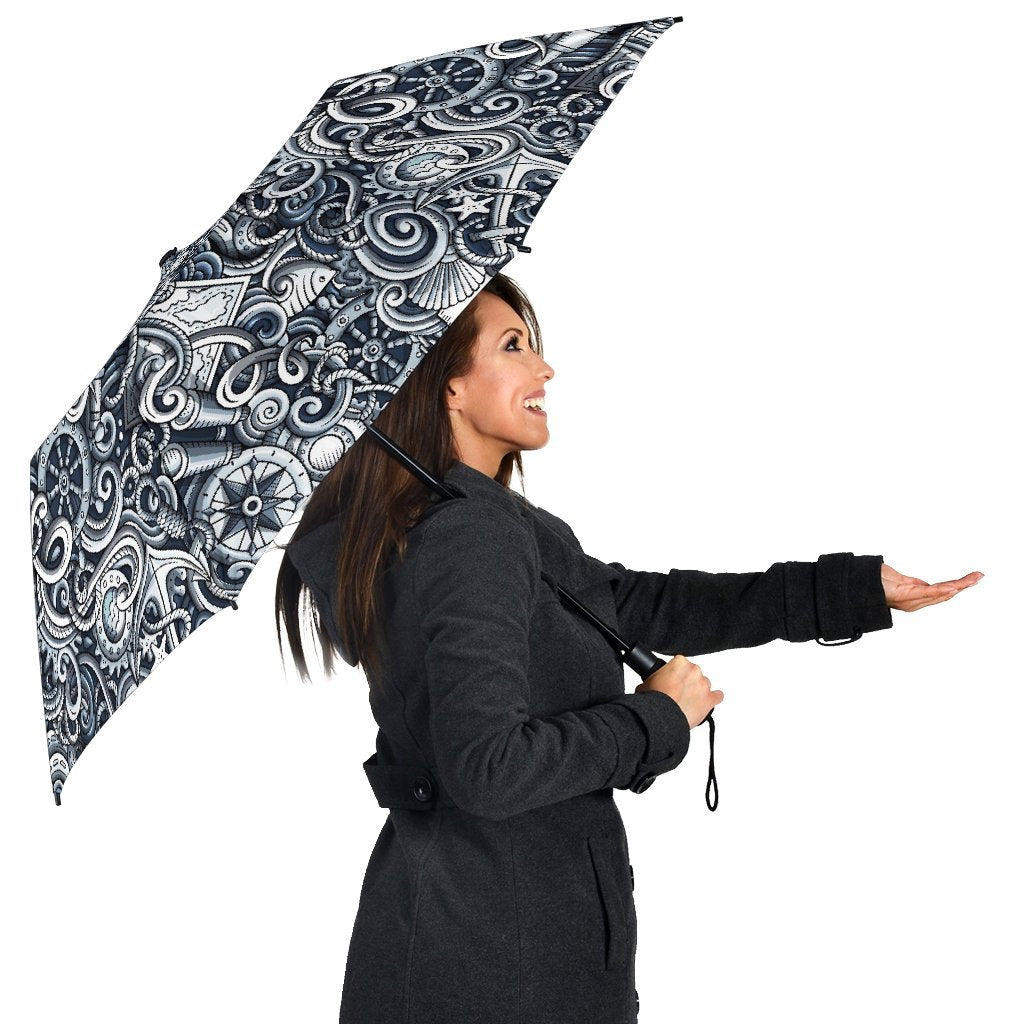 Psychedelic Compass Pattern Print Automatic Foldable Umbrella-grizzshop