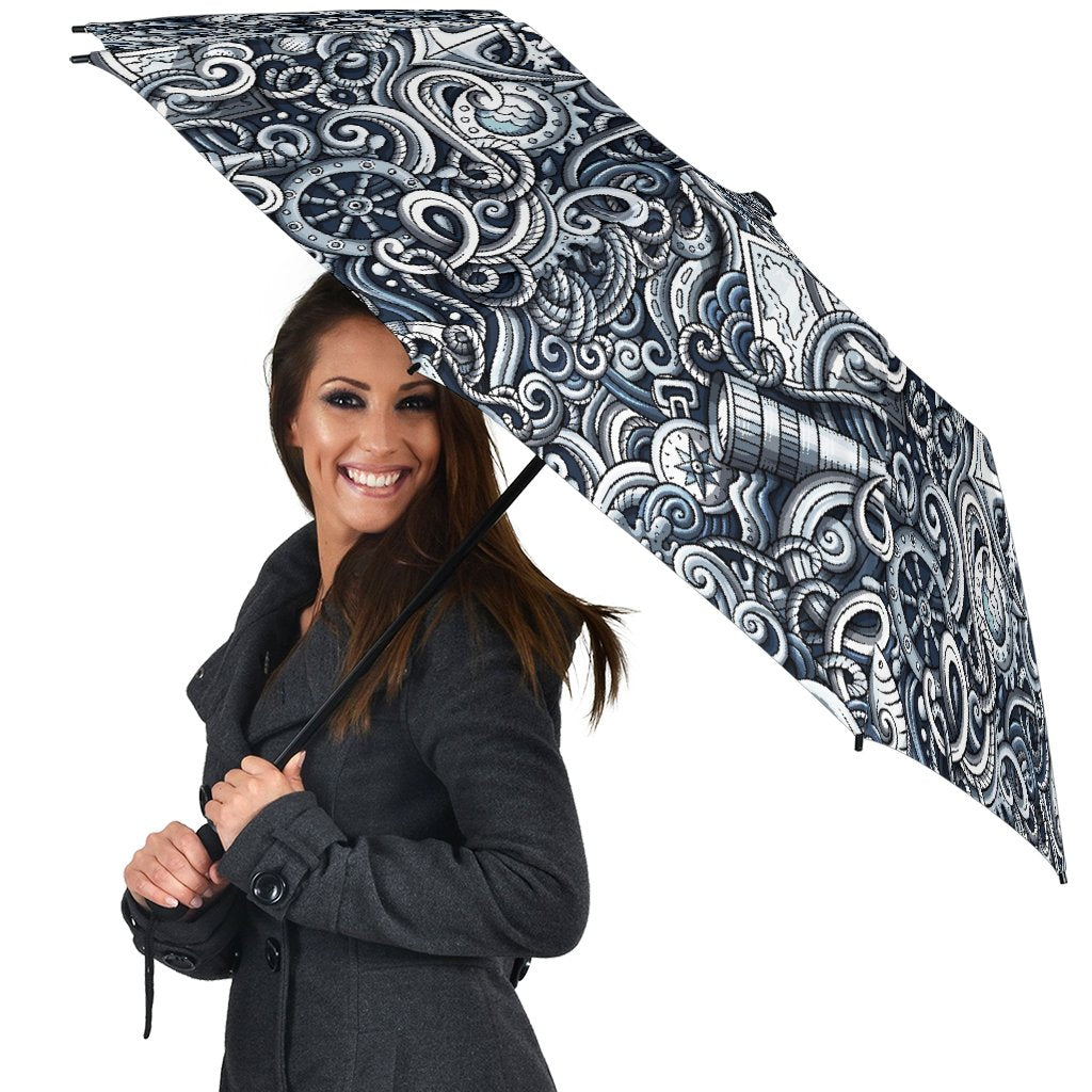 Psychedelic Compass Pattern Print Automatic Foldable Umbrella-grizzshop