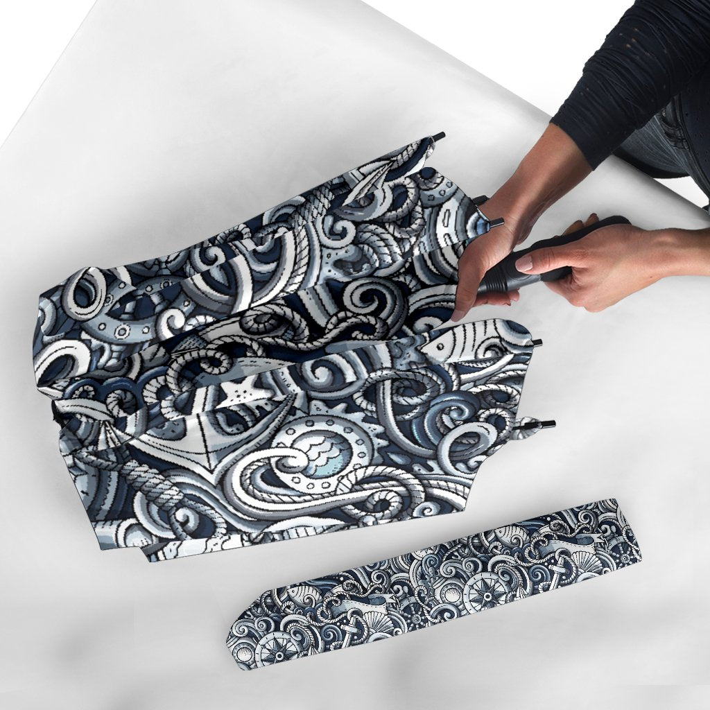 Psychedelic Compass Pattern Print Automatic Foldable Umbrella-grizzshop