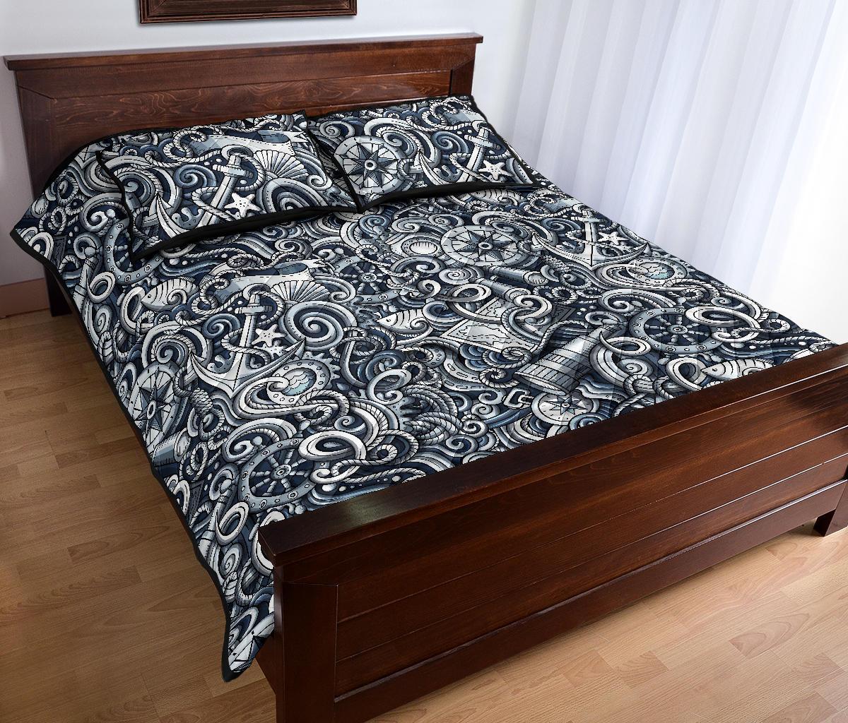 Psychedelic Compass Pattern Print Bed Set Quilt-grizzshop