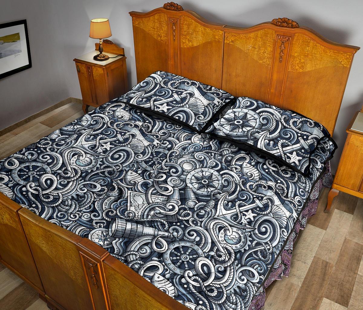 Psychedelic Compass Pattern Print Bed Set Quilt-grizzshop