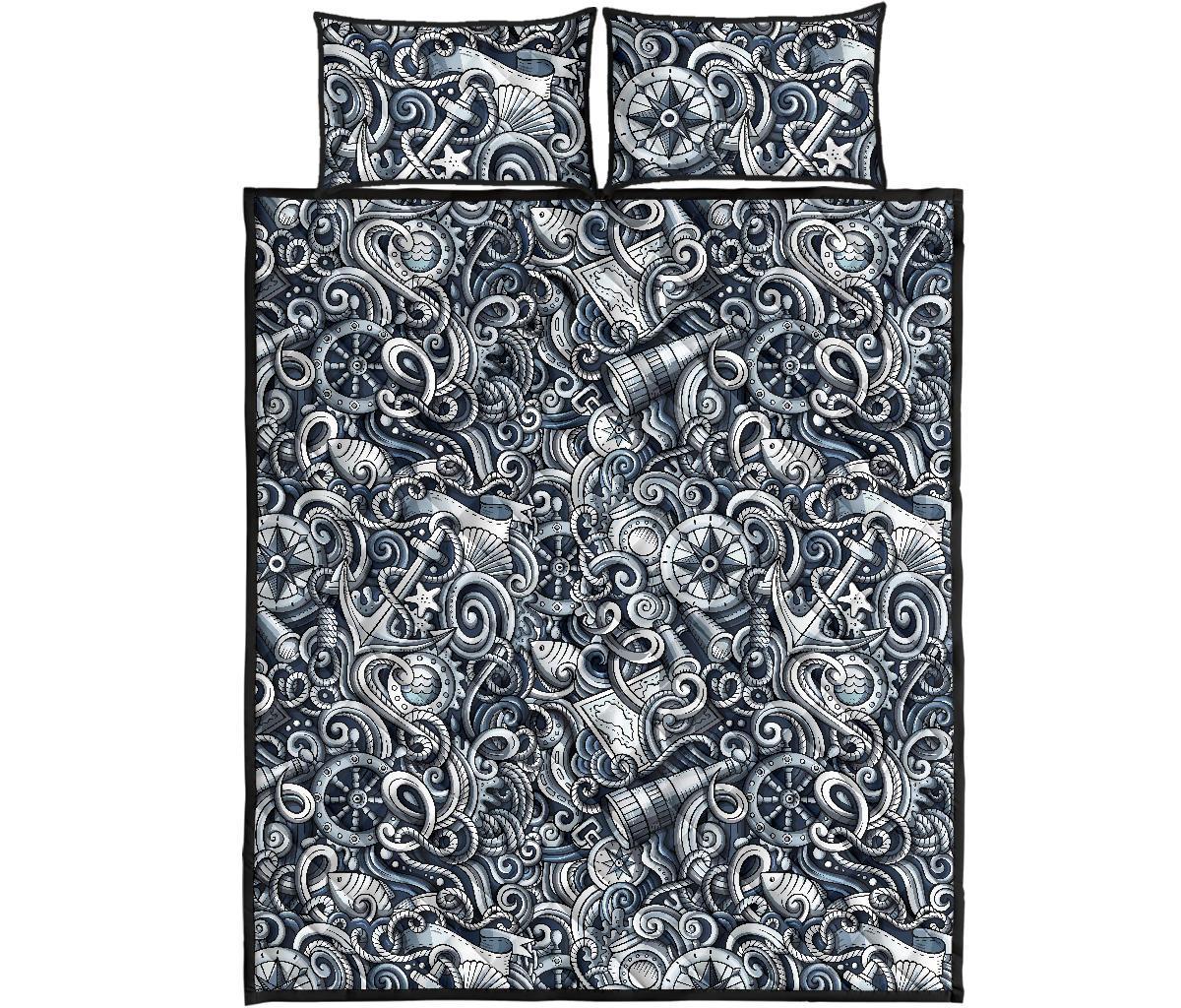 Psychedelic Compass Pattern Print Bed Set Quilt-grizzshop