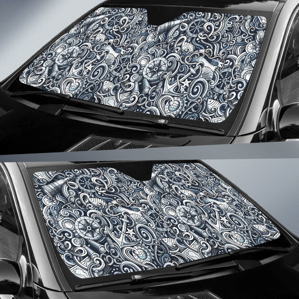 Psychedelic Compass Pattern Print Car Sun Shade-grizzshop