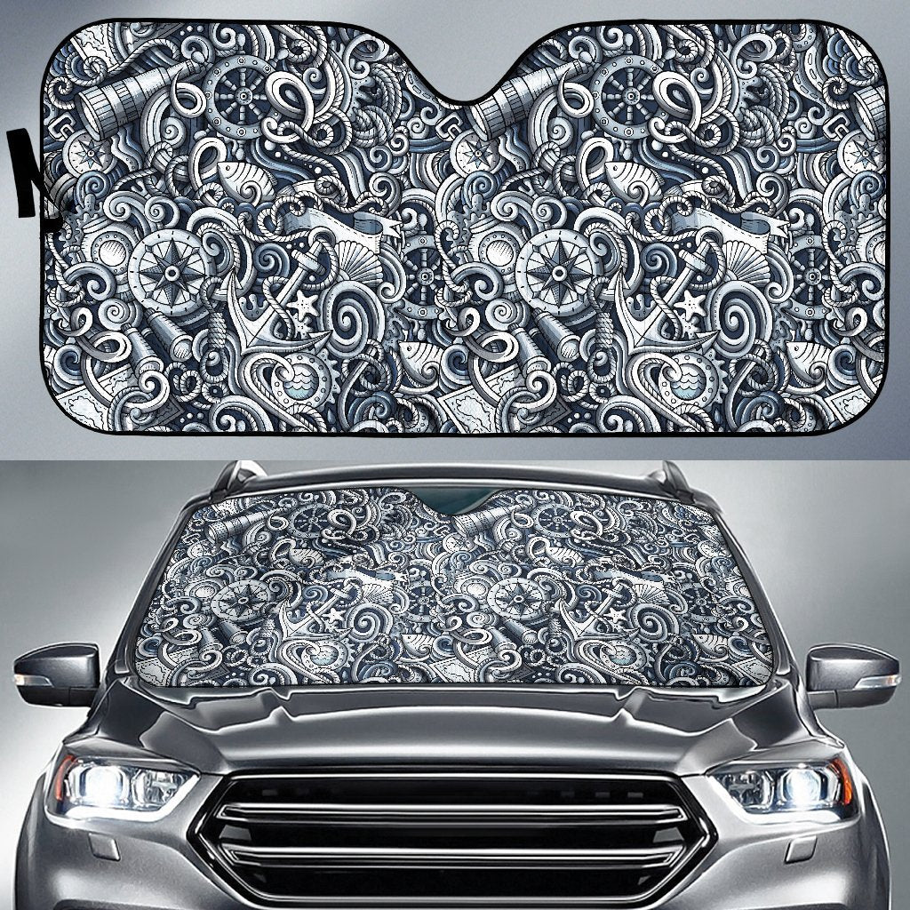 Psychedelic Compass Pattern Print Car Sun Shade-grizzshop