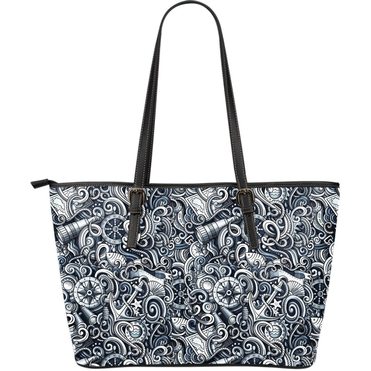 Psychedelic Compass Pattern Print Leather Tote Bag-grizzshop
