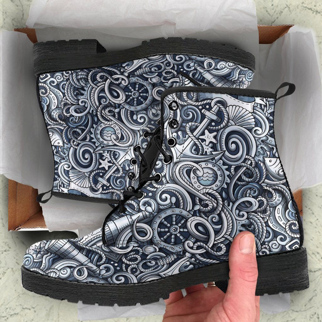 Psychedelic Compass Pattern Print Men Women Leather Boots-grizzshop