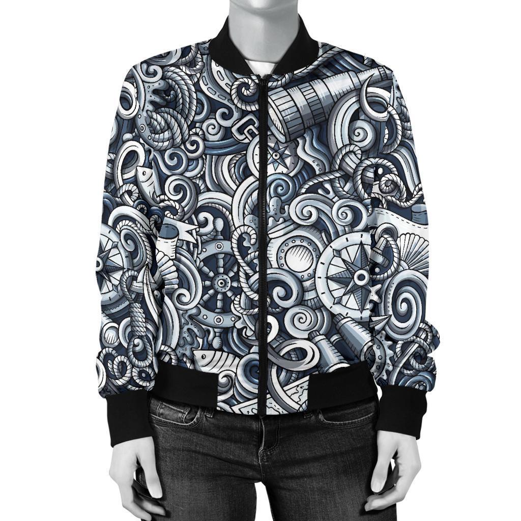 Psychedelic Compass Pattern Print Women Casual Bomber Jacket-grizzshop