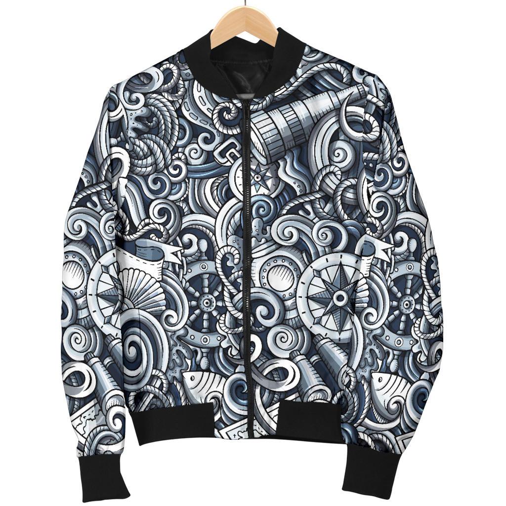 Psychedelic Compass Pattern Print Women Casual Bomber Jacket-grizzshop