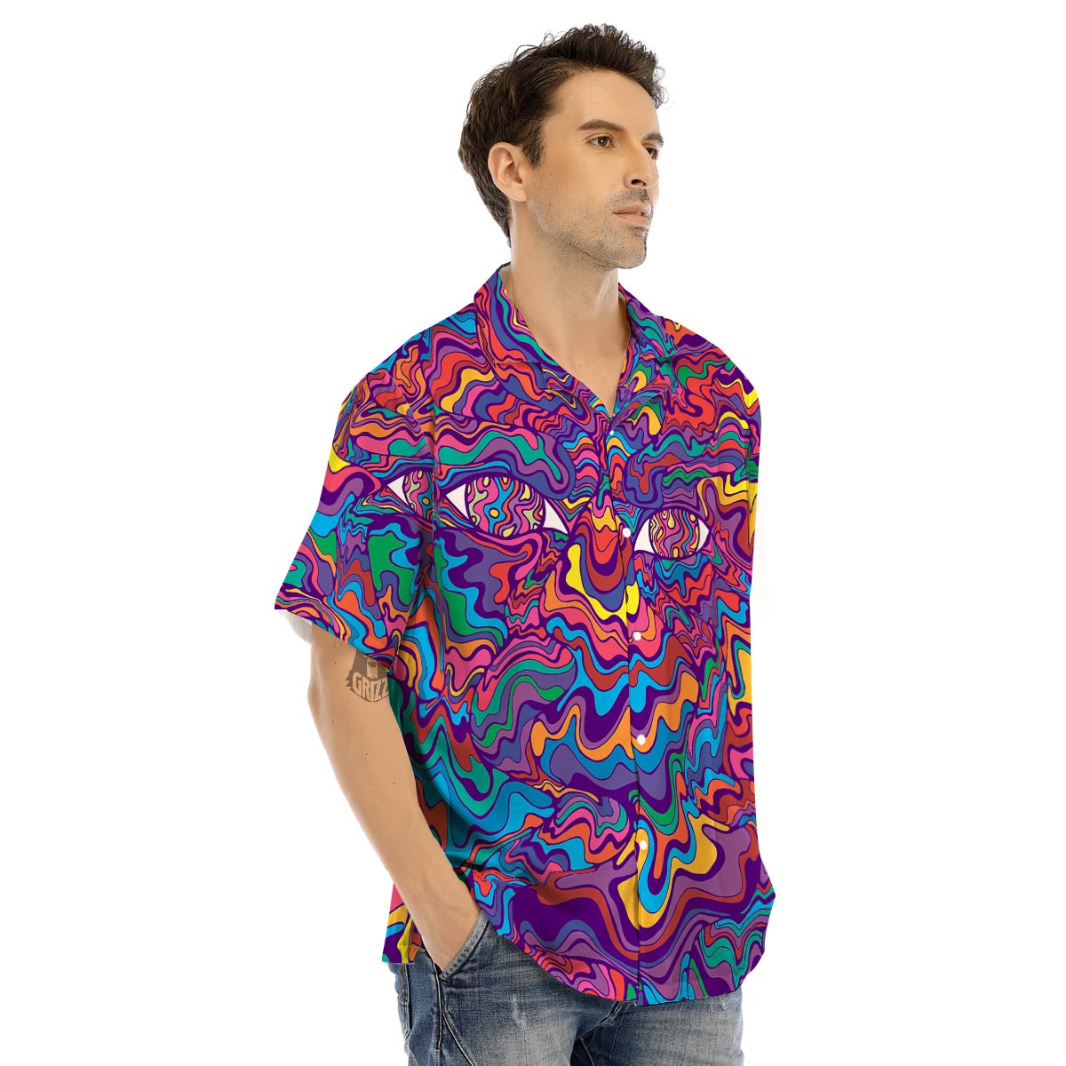 Psychedelic Face Men’s Hawaiian Shirt-grizzshop