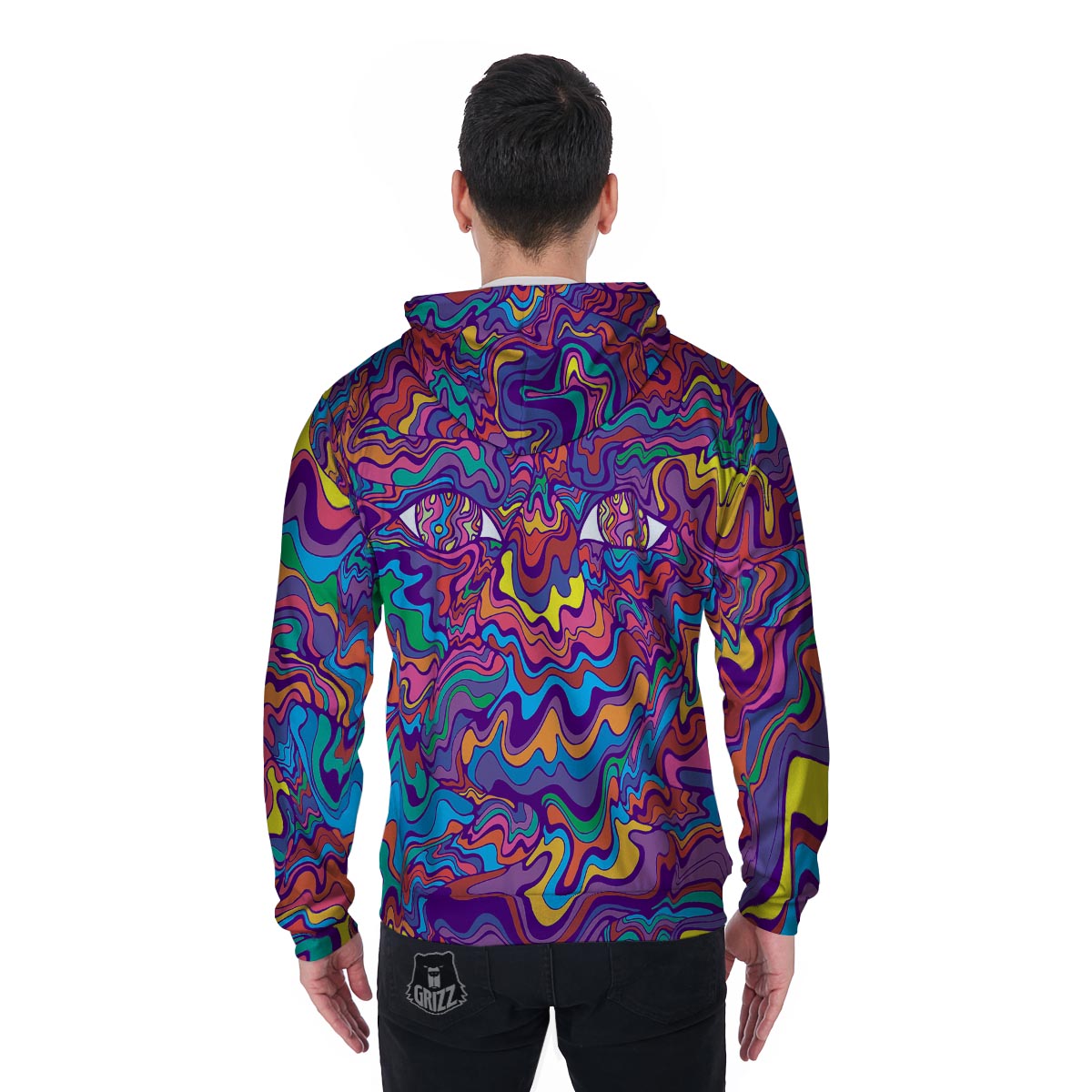 Psychedelic Face Men's Zip Up Hoodie-grizzshop