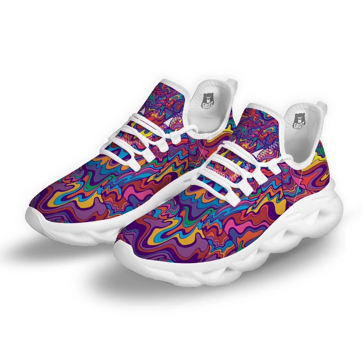 Psychedelic Face White Running Shoes-grizzshop