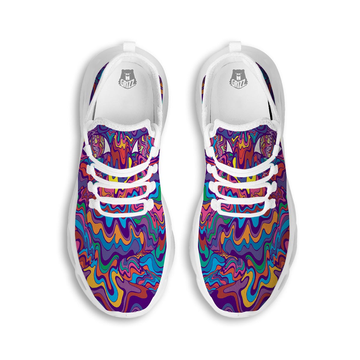 Psychedelic Face White Running Shoes-grizzshop