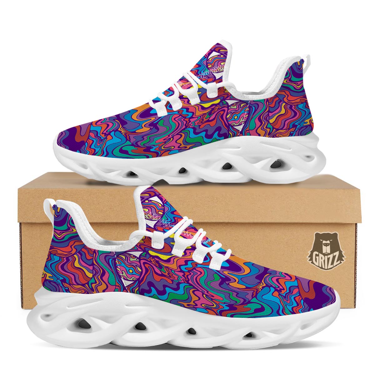 Psychedelic Face White Running Shoes-grizzshop