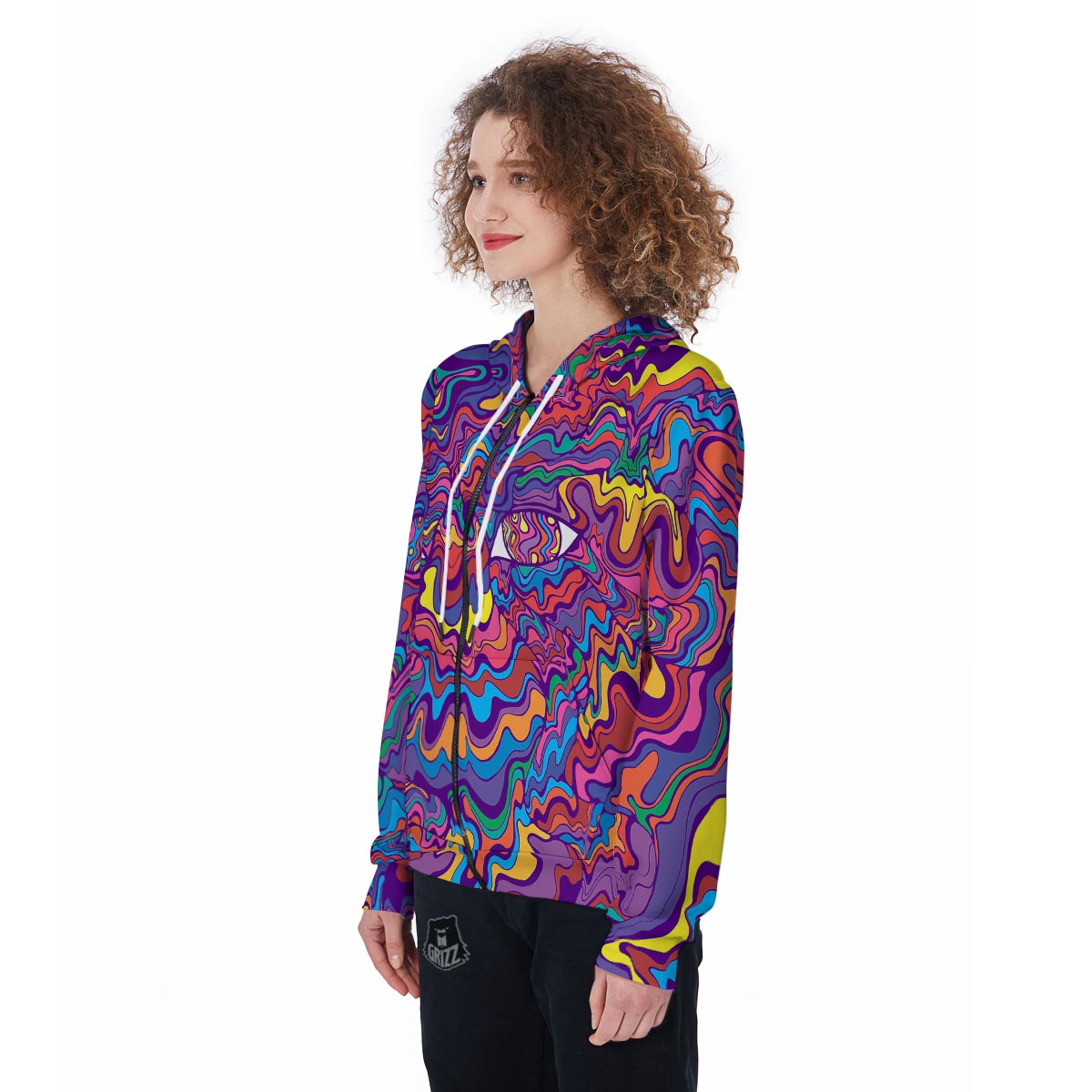 Psychedelic Face Women's Zip Up Hoodie-grizzshop