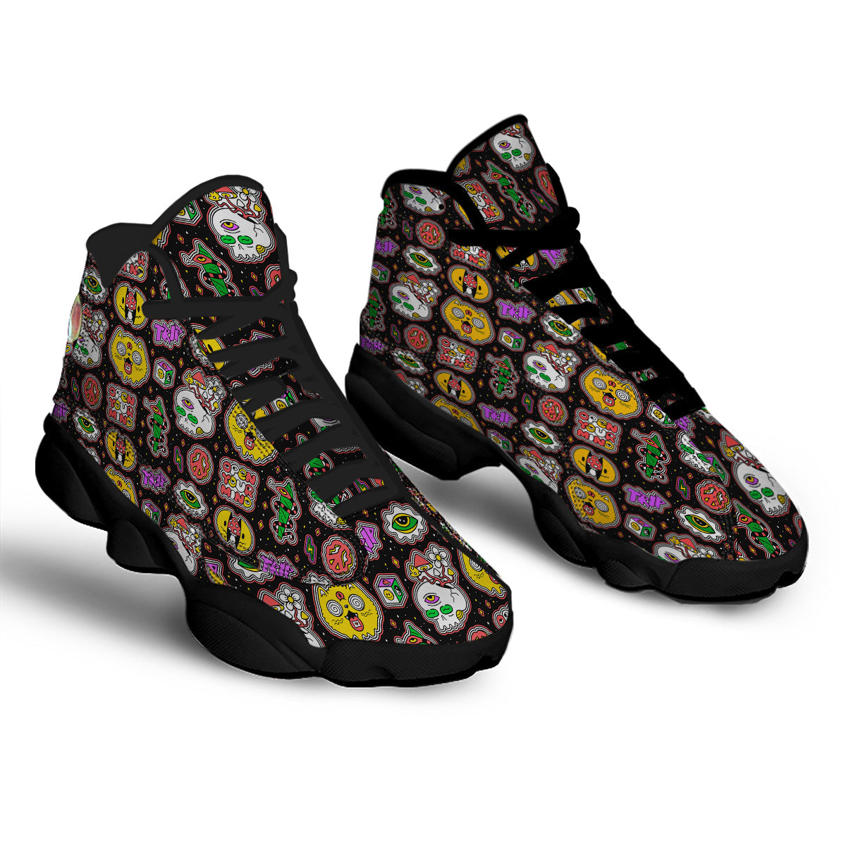 Psychedelic Funny Crazy Colorful Print Pattern Black Basketball Shoes-grizzshop