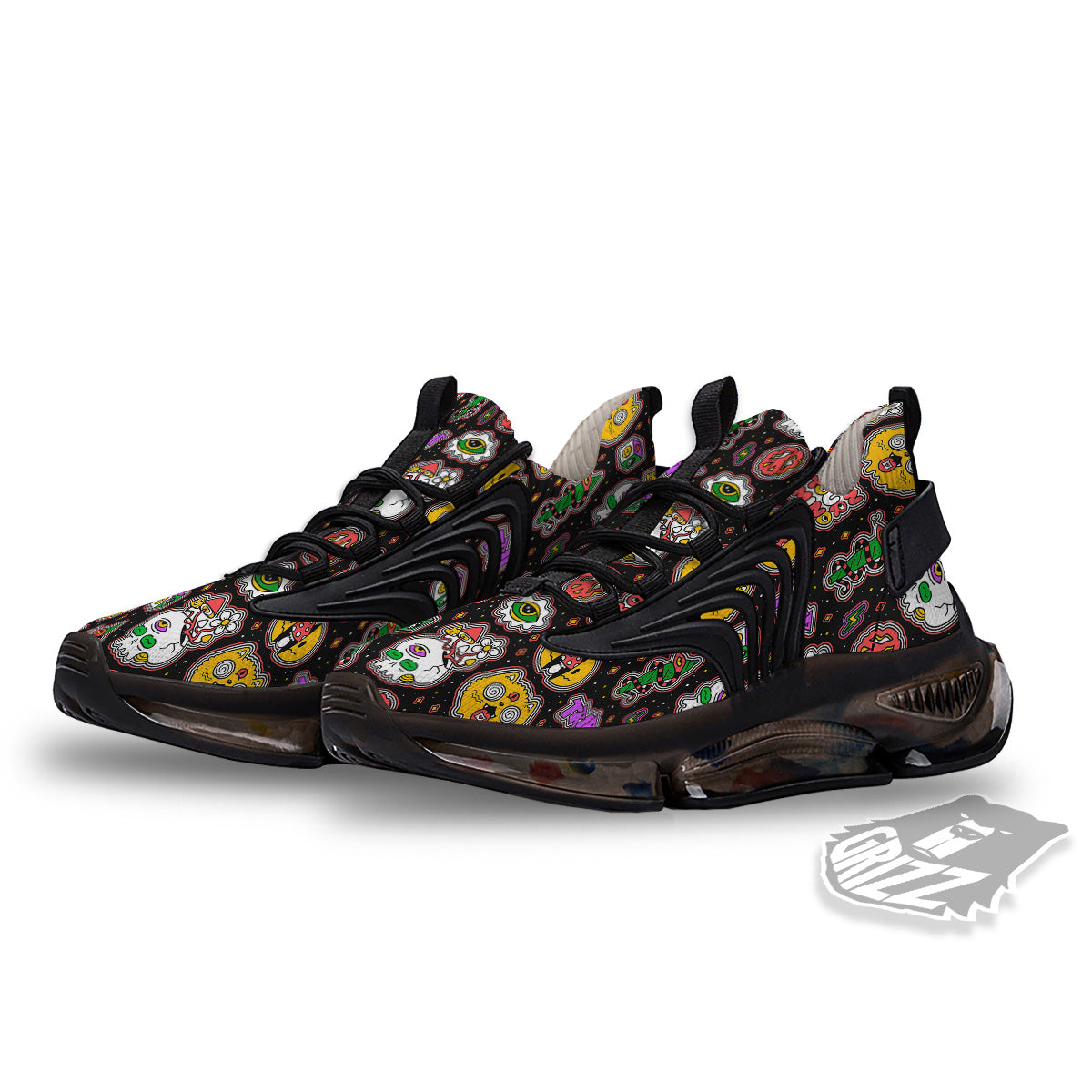 Psychedelic Funny Crazy Colorful Print Pattern Black Gym Shoes-grizzshop