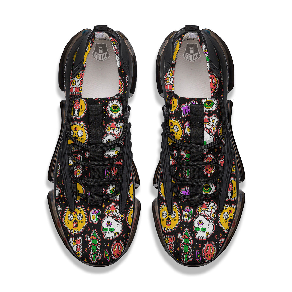 Psychedelic Funny Crazy Colorful Print Pattern Black Gym Shoes-grizzshop