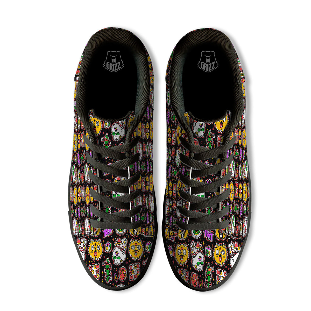 Psychedelic Funny Crazy Colorful Print Pattern Black Low Top Sneakers-grizzshop
