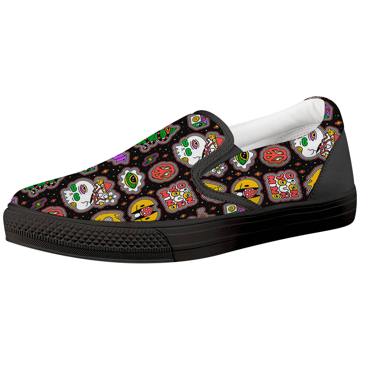 Psychedelic Funny Crazy Colorful Print Pattern Black Slip On Shoes-grizzshop
