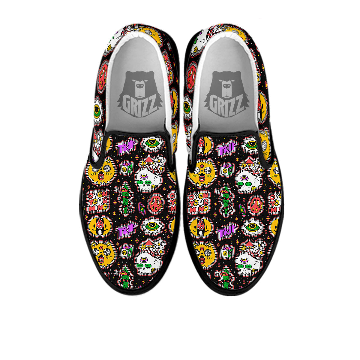 Psychedelic Funny Crazy Colorful Print Pattern Black Slip On Shoes-grizzshop