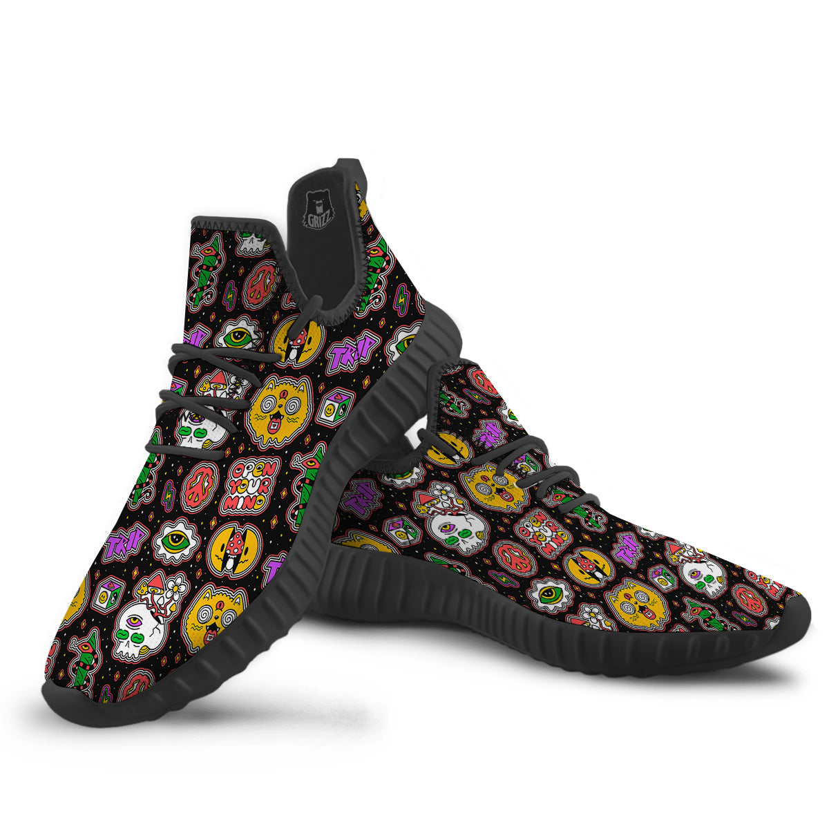 Psychedelic Funny Crazy Colorful Print Pattern Black Walking Shoes-grizzshop