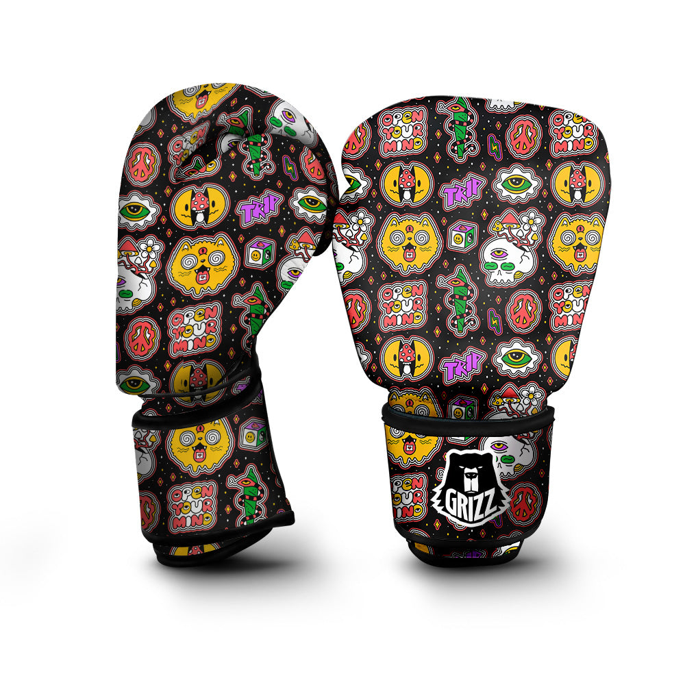 Psychedelic Funny Crazy Colorful Print Pattern Boxing Gloves-grizzshop