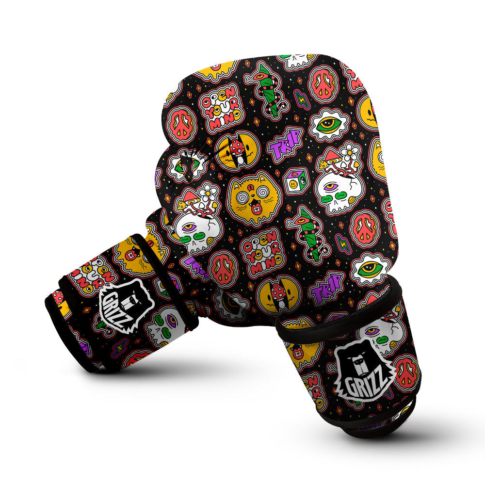 Psychedelic Funny Crazy Colorful Print Pattern Boxing Gloves-grizzshop
