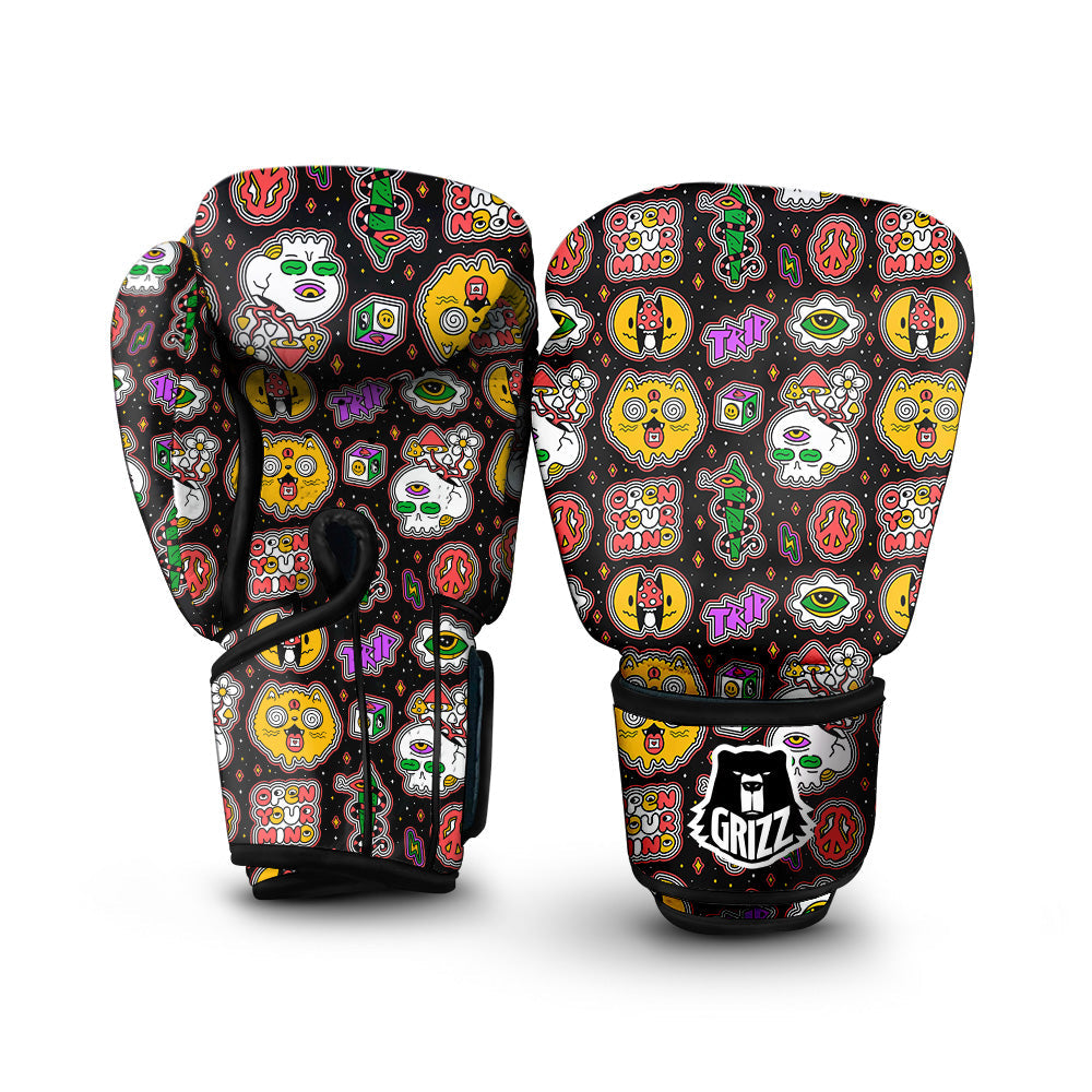 Psychedelic Funny Crazy Colorful Print Pattern Boxing Gloves-grizzshop