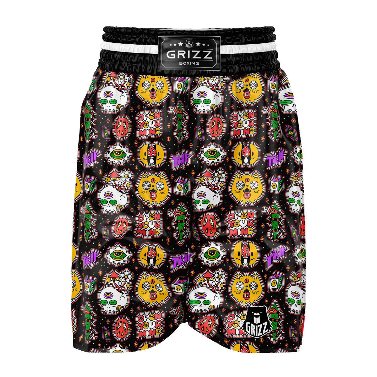 Psychedelic Funny Crazy Colorful Print Pattern Boxing Shorts-grizzshop