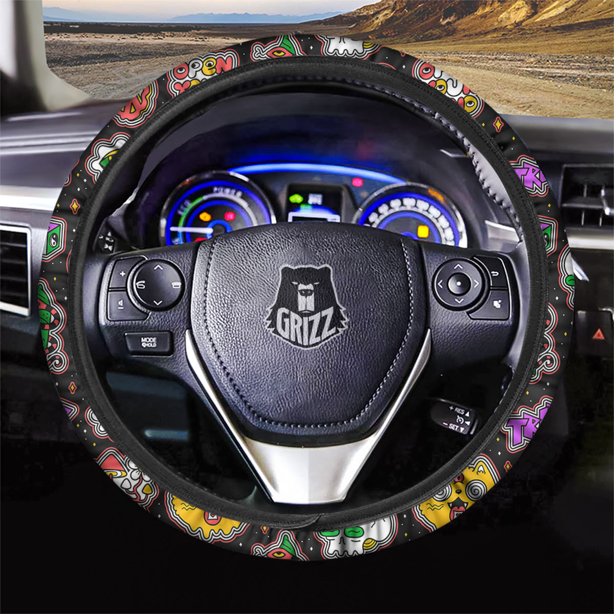 Psychedelic Funny Crazy Colorful Print Pattern Car Steering Wheel Cover-grizzshop