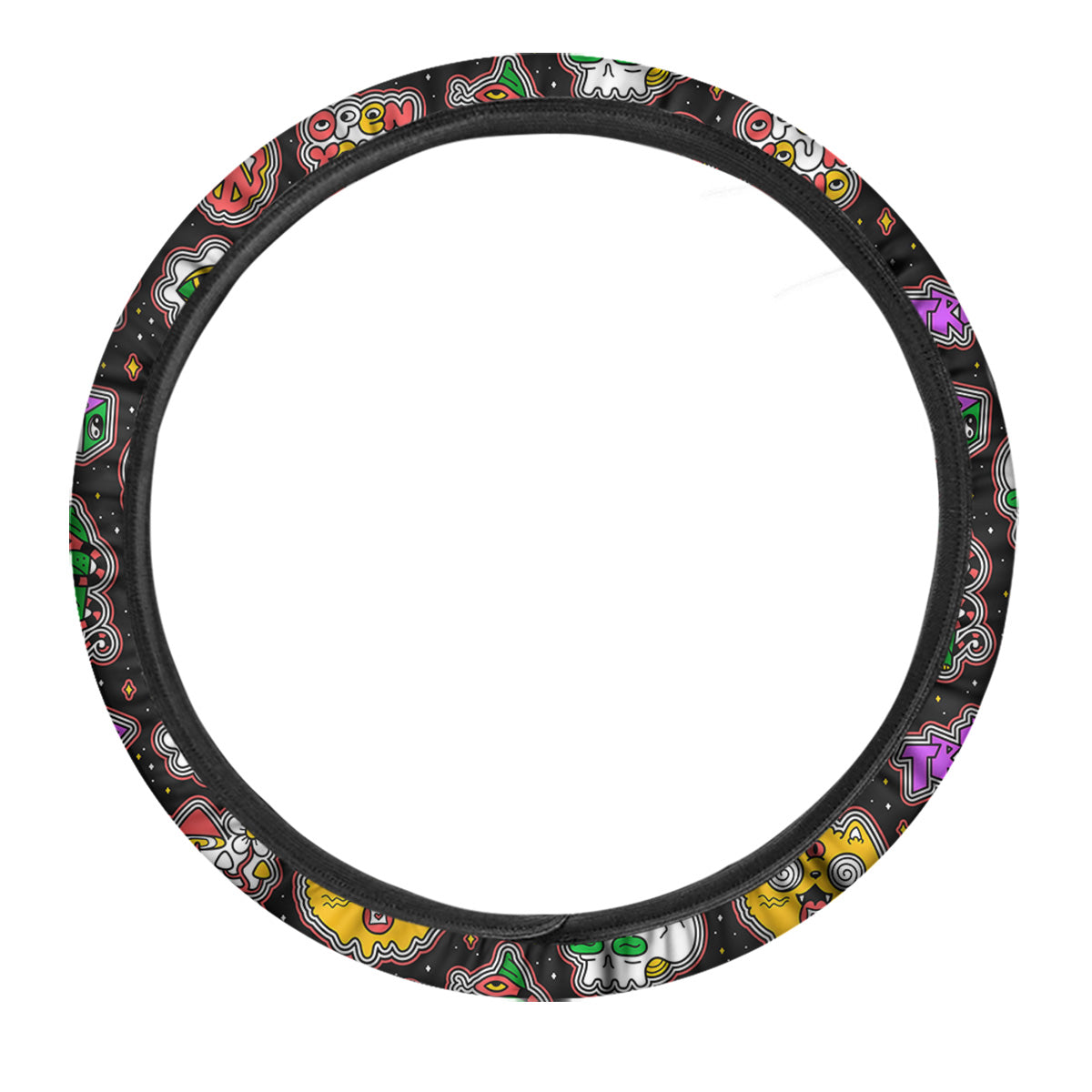 Psychedelic Funny Crazy Colorful Print Pattern Car Steering Wheel Cover-grizzshop