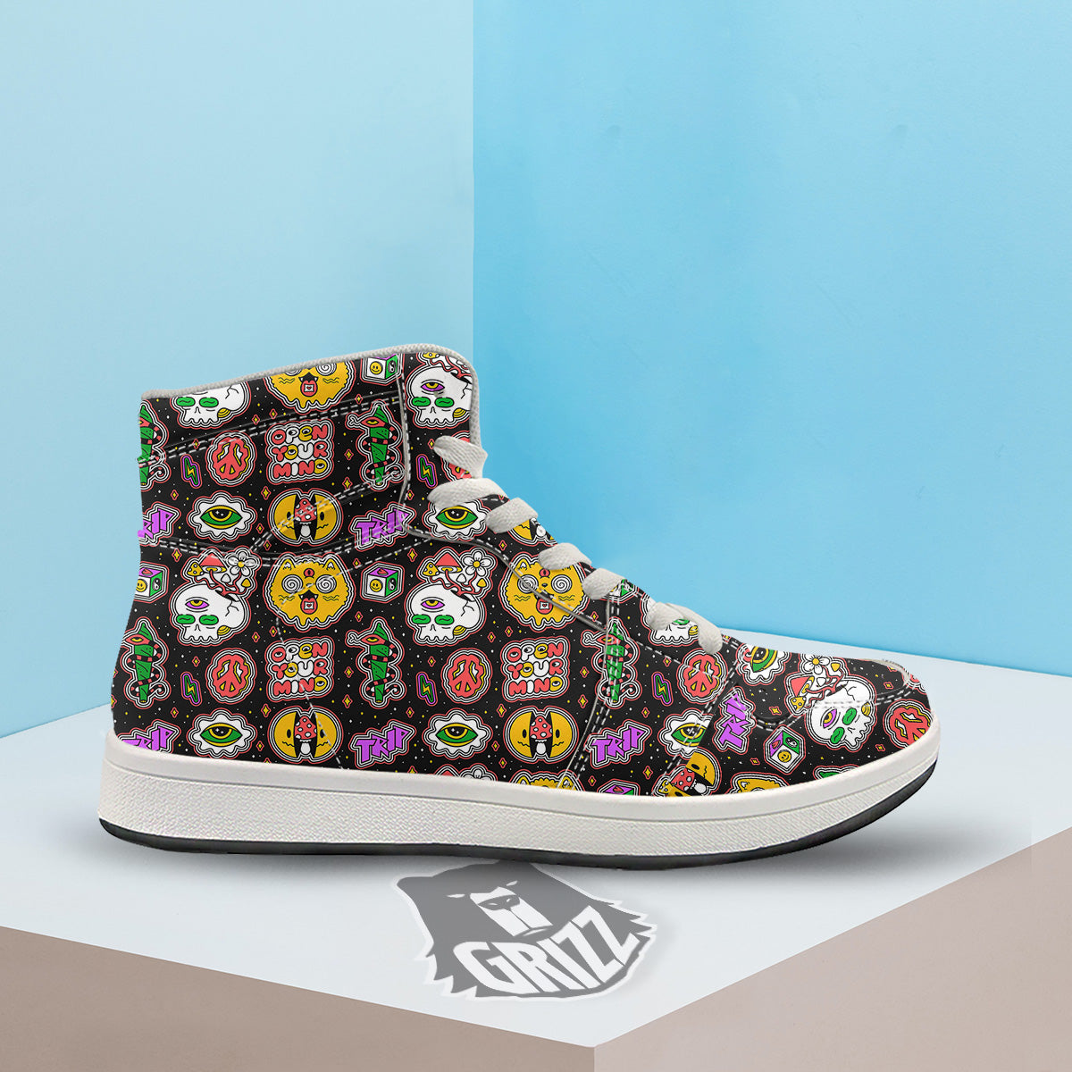 Psychedelic Funny Crazy Colorful Print Pattern High Top Sneakers-grizzshop