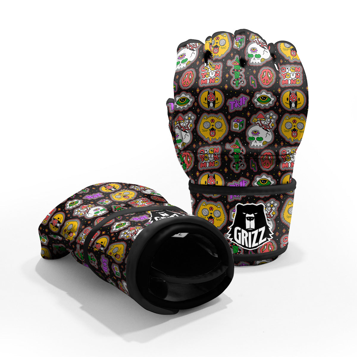 Psychedelic Funny Crazy Colorful Print Pattern MMA Gloves-grizzshop