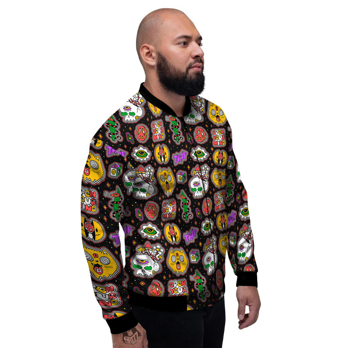 Psychedelic Funny Crazy Colorful Print Pattern Men's Bomber Jacket-grizzshop