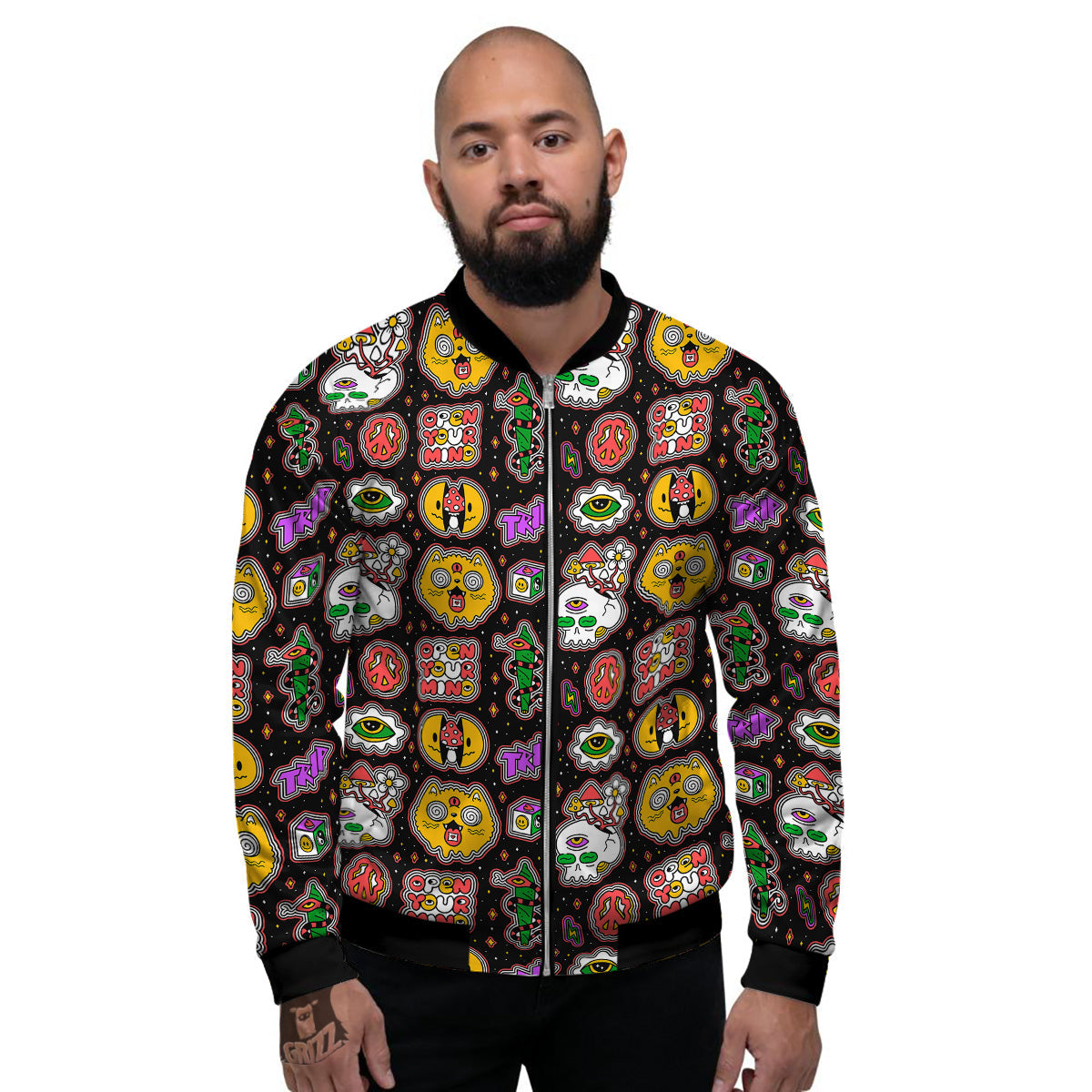 Psychedelic Funny Crazy Colorful Print Pattern Men's Bomber Jacket-grizzshop