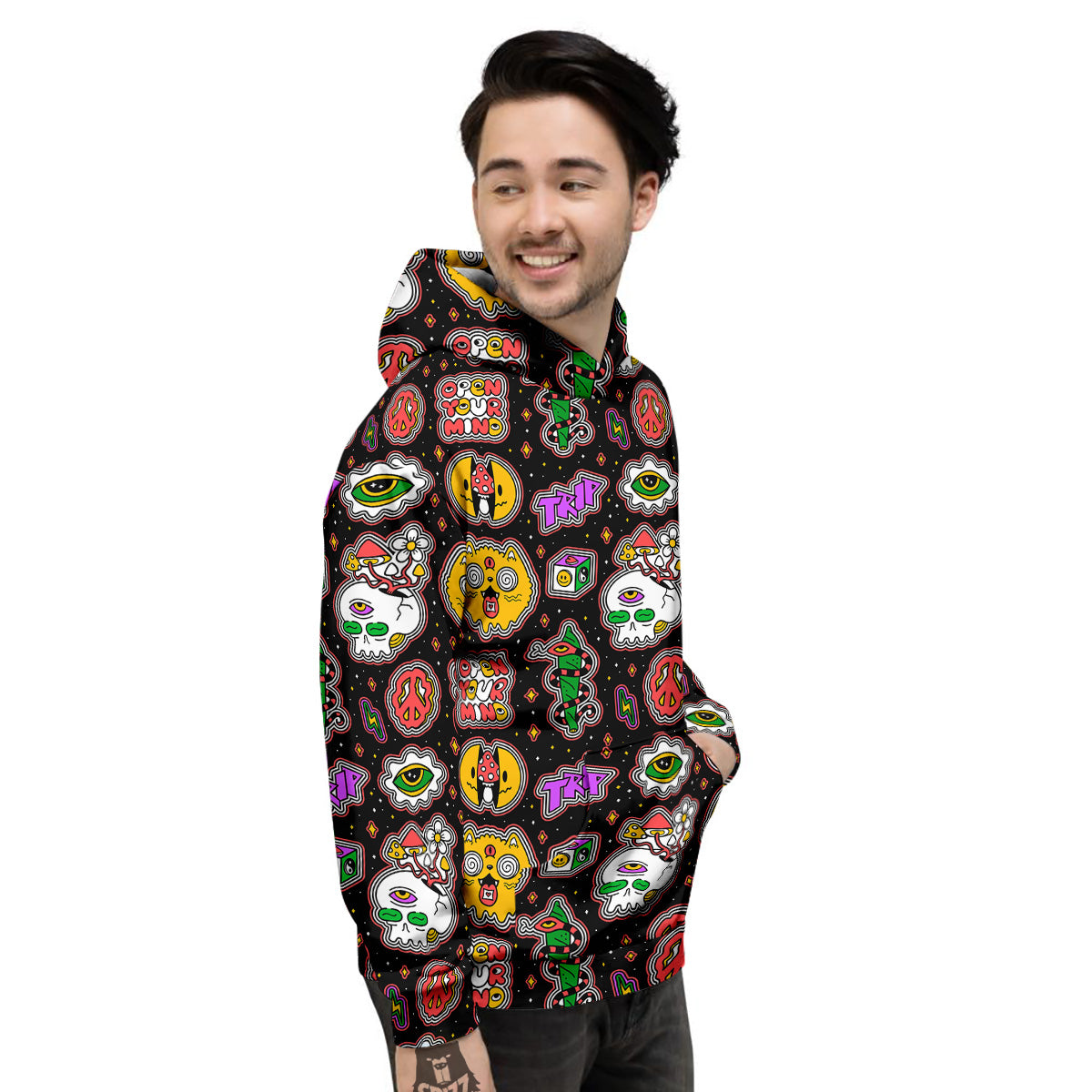 Psychedelic Funny Crazy Colorful Print Pattern Men's Hoodie-grizzshop