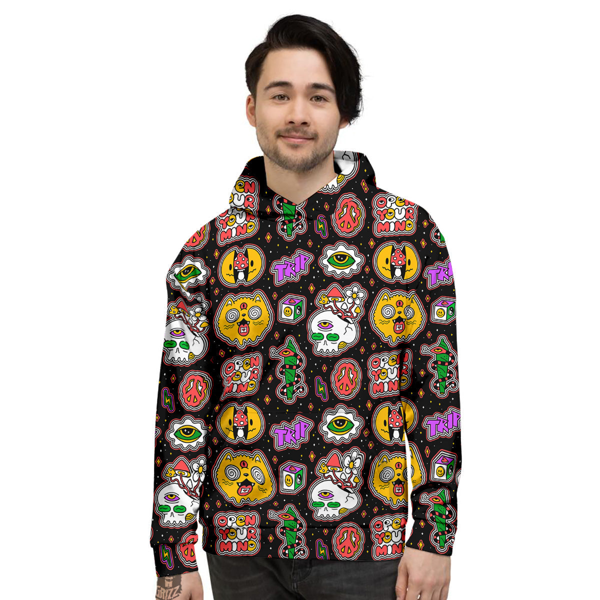 Psychedelic Funny Crazy Colorful Print Pattern Men's Hoodie-grizzshop